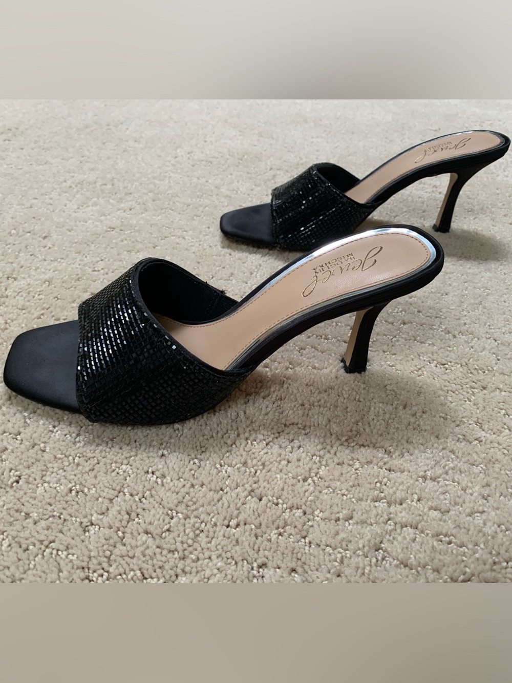 Badgley Mischka Black Sequin Slide Heel Mule